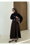 Kelebek Detaylı Dabıl Etek-Kahve