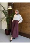 Bel Lastik Pileli Pantolon-Bordo