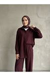 Denim Modal Pantolonlu Takım-Bordo