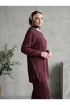 İki Yan Fermuar Detay Reglan Kol Pantolonlu Takım-Bordo