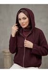 Kapşonlu Fermuarlı Tunik-Bordo