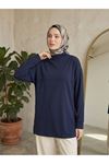 Yarım Yaka Ön Robalı Yırtmaçlı Tunik-Lacivert