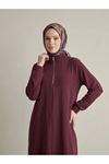 Fermuar Detay Pike Elbise-Bordo