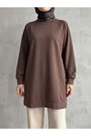 Reglan Kol Manşetli Pike Tunik-Kahve