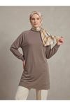Reglan Kol Manşetli Pike Tunik-Açık Kahve