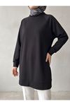 Reglan Kol Manşetli Pike Tunik-Siyah